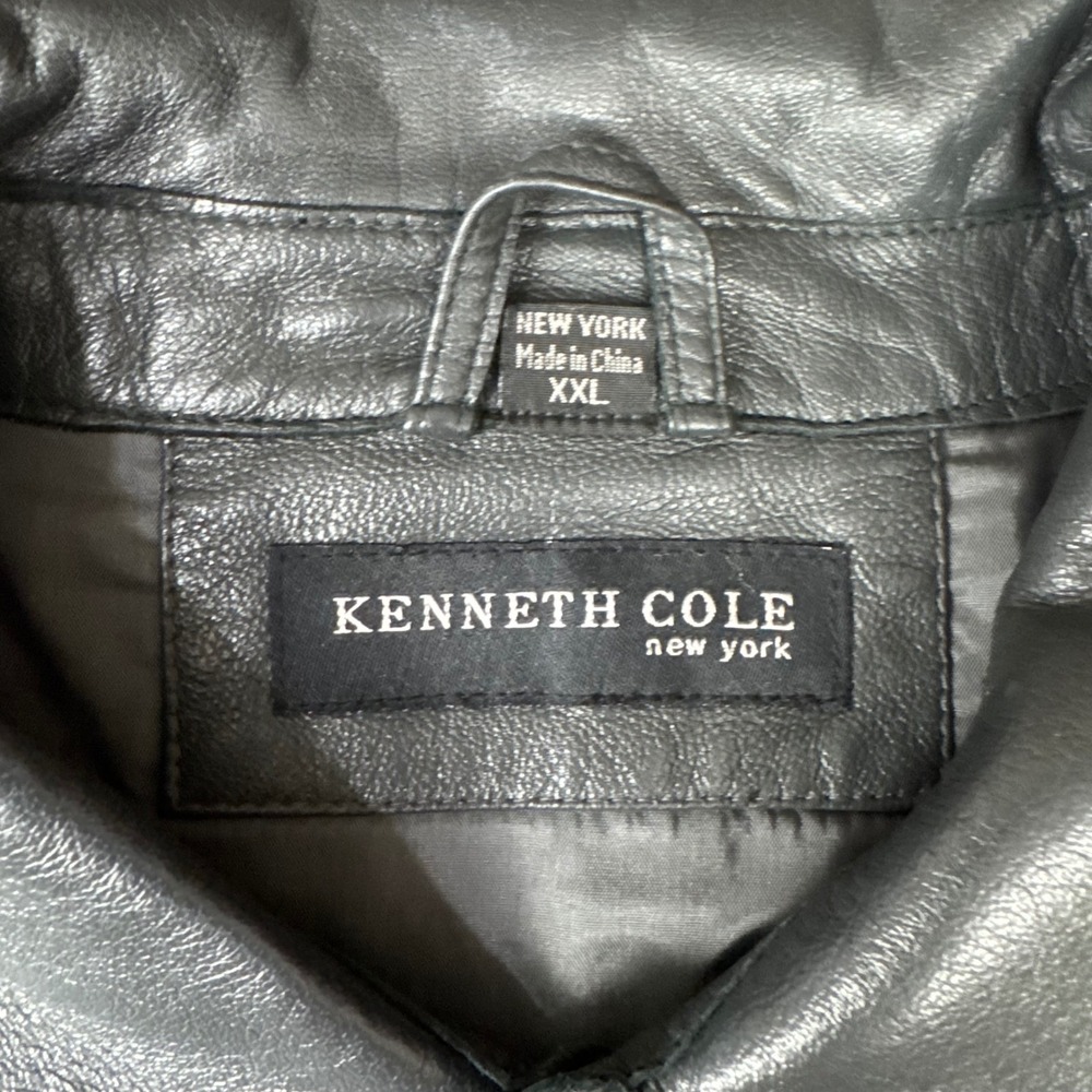Kenneth Cole New York Mens Black Leather Shirt Jacket XXL Button Front Shacket - Picture 2 of 5